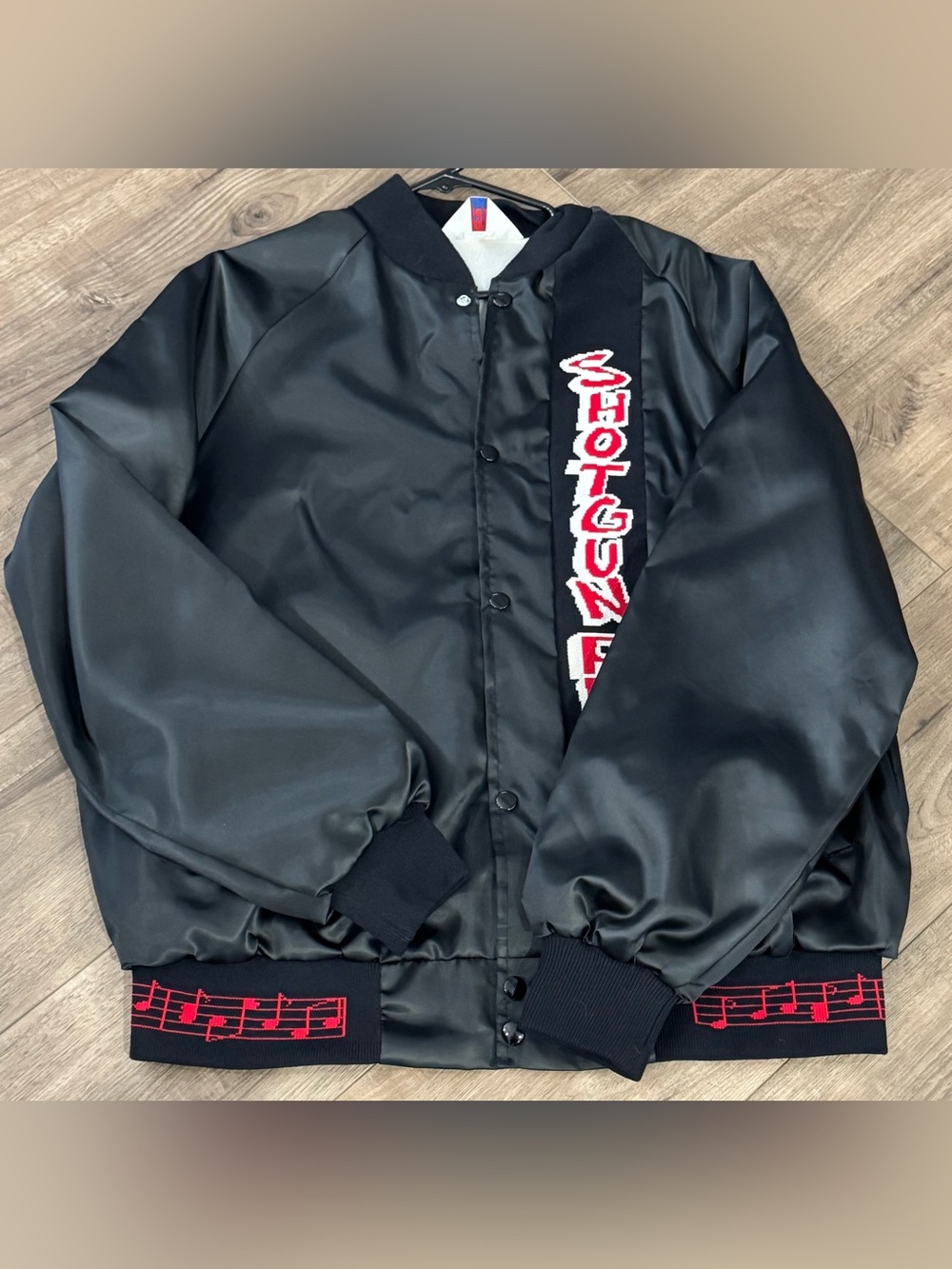 Vintage Shotgun Red Nashville Satin Bomber Jacket West Ark Hee Haw Black XL EUC